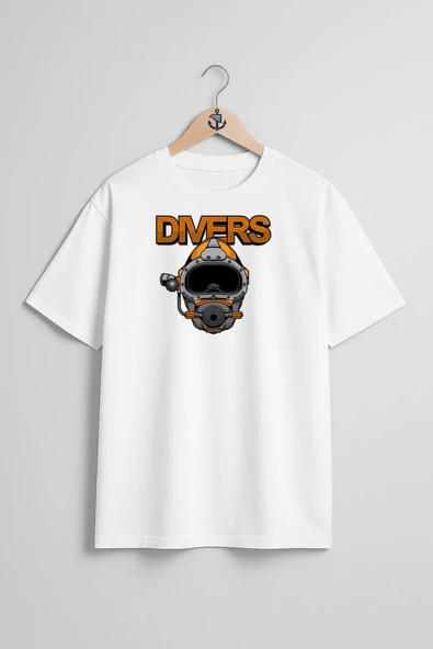 Oversize Divers Dalgıç Başlığı Göğüs ve Sırt Tasarımlı Unisex T-Shirt - Resim 7