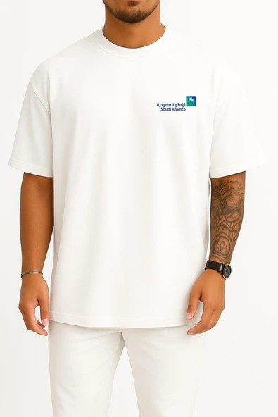 Oversize Saudi Arabia Saudi Aramco Company 0 Sabıc Cep ve Sırt Tasarımlı Unisex T-Shirt ürün görseli
