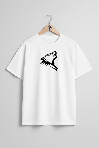 Oversize Kurt Wolf Göğüs Tasarımlı Unisex T-Shirt - Resim 3