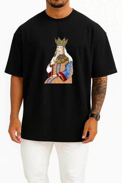 Oversize Turandot Azerbaijan The Seven Beauties Göğüs Tasarımlı Unisex T-Shirt - Resim 9