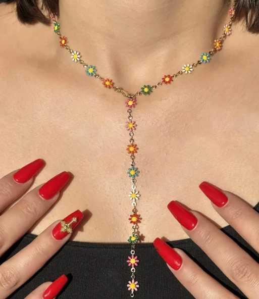 Altın Renk Papatya Figürlü Y Kolye ürün görseli 1