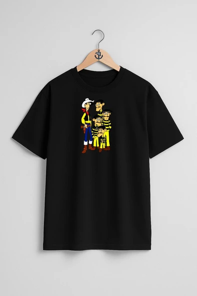 Oversize Daltonlar Red Kit Hepsi Göğüs Tasarımlı Unisex T-Shirt - Resim 9