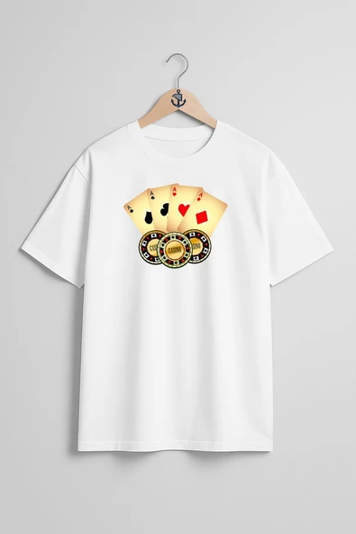 Oversize Online Casino Online Gambling Göğüs Tasarımlı Unisex T-Shirt - Resim 3