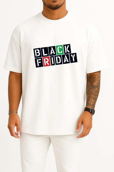 Oversize Black Friday Cyber Monday Discounts Göğüs Tasarımlı Unisex T-Shirt ürün görseli