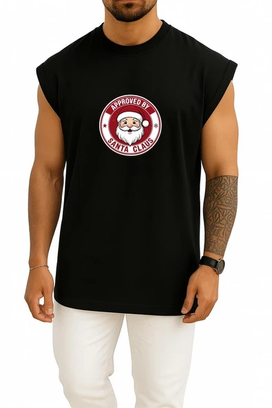 Oversize Santa Claus Noel Göğüs Baskılı Atlet - Resim 9