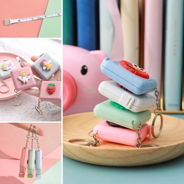 BUFFER® Sevimli Yumuşak Stickerli 150 cm Uzunluğunda Pratik Taşınabilir Çanta Boy Anahtarlıklı Mezura - Resim 4