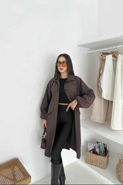 Kadın Astarlı Uzun Trençkot - Resim 2