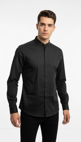 Erkek Hakim Yaka Slim Fit Gömlek – Şık, Modern, Uzun Kollu, Düz Model ürün görseli