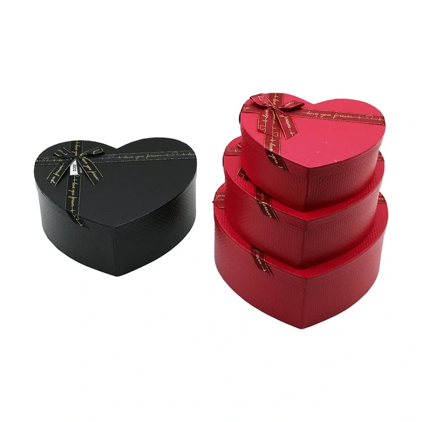 3PCS KALP MAT MİX RENKLİ - KABARTMA DESEN KARTON HEDİYE KUTUSU KURDELALI 31X28-27X24-23X20CM (5365) ürün görseli 1