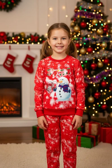 Unisex Noellik Takım Baskılı Şardonlu Kışlık - Resim 2