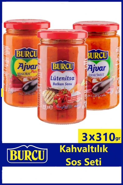 Burcu Kahvaltılık Sos Seti 310 gr x 3 Adet (Ajvar Acı, Ajvar Tatlı, Lutenitsa Balkan Sosu) ürün görseli 1