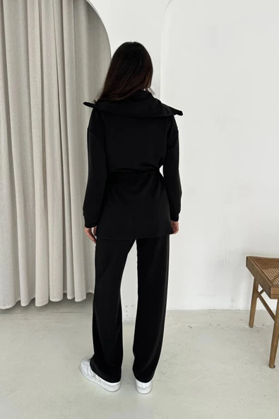 Şal Yaka Çift Fermuarlı Stoperli Modal Takım - Resim 12