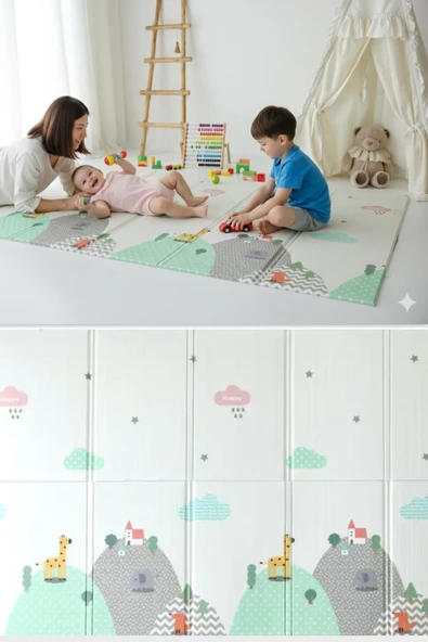 Wellgro Oyun Matı, 200x130x1 cm Çift Taraflı Katlanır Oyun Halısı ürün görseli 1