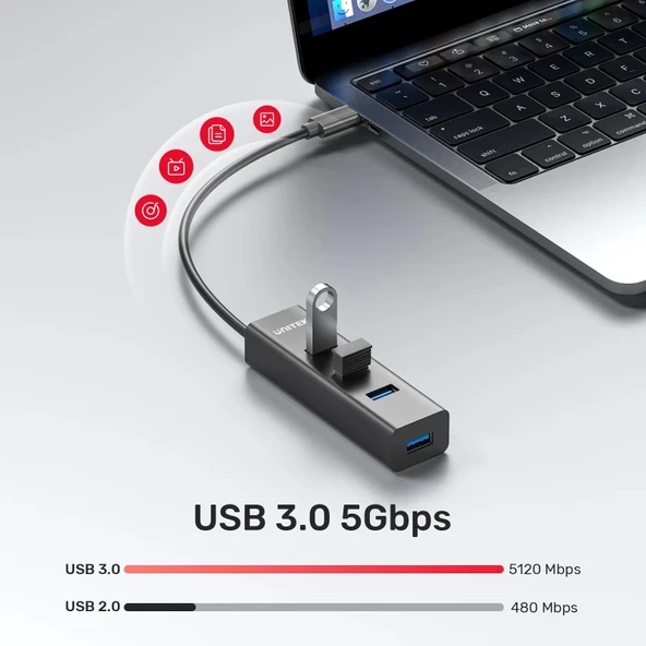 UNITEK TYPE-C TO 4 PORT USB 3.0 + TYPE-C Y-3089Z01 - Resim 3