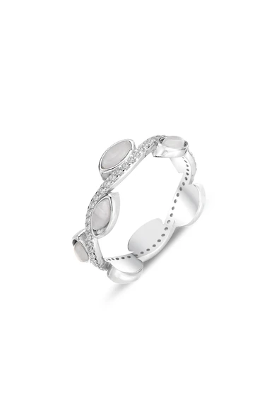 Gümüş rodyumlu zirkon taşlı sedef görünümlü sarmaşık modeli tamtur yüzük ürün görseli