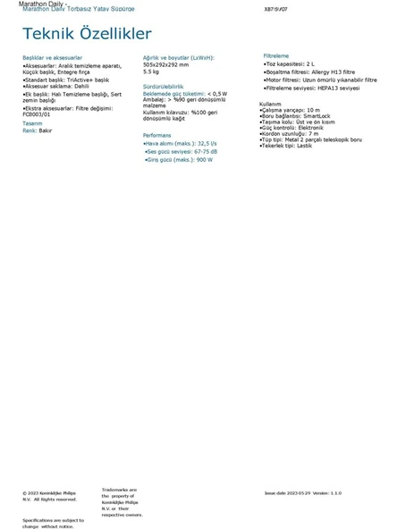 PHILIPS XB-7151/07 MARATON TORBASIZ SÜPÜRGE - Resim 2