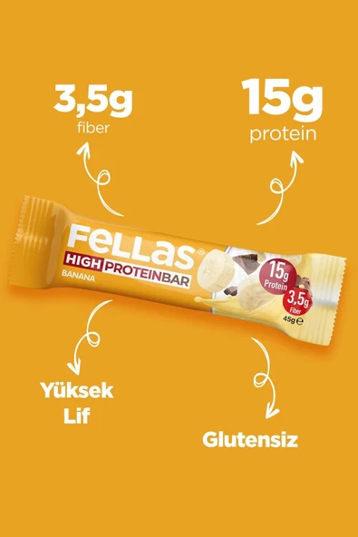 Fellas Yüksek Protein Bar - Muzlu 45g (3 ADET) - Resim 4