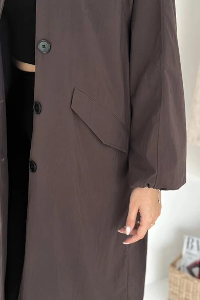 Kadın Astarlı Uzun Trençkot - Resim 6