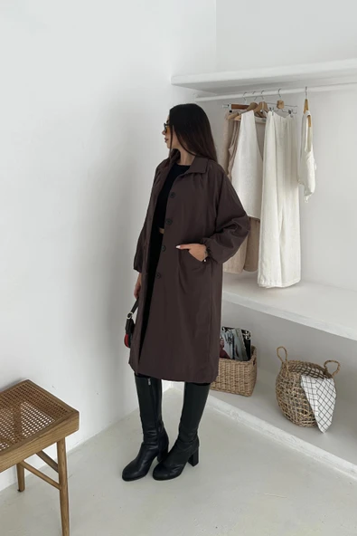 Kadın Astarlı Uzun Trençkot - Resim 4