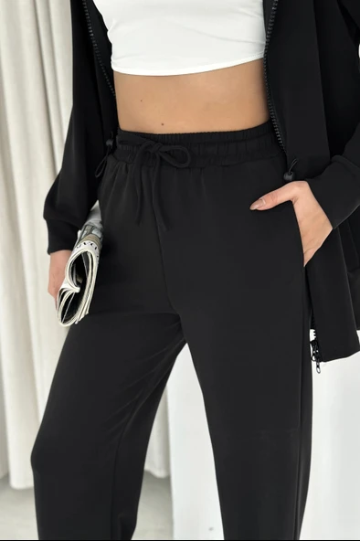 Şal Yaka Çift Fermuarlı Stoperli Modal Takım - Resim 2