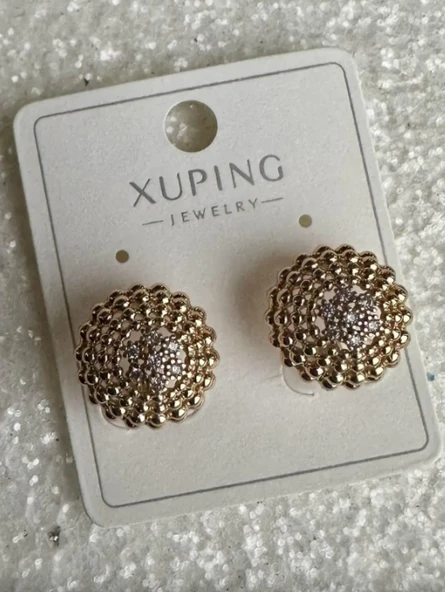 Altın Renk Taş Detaylı Çelik Xuping Küpe (Çift) ürün görseli 1