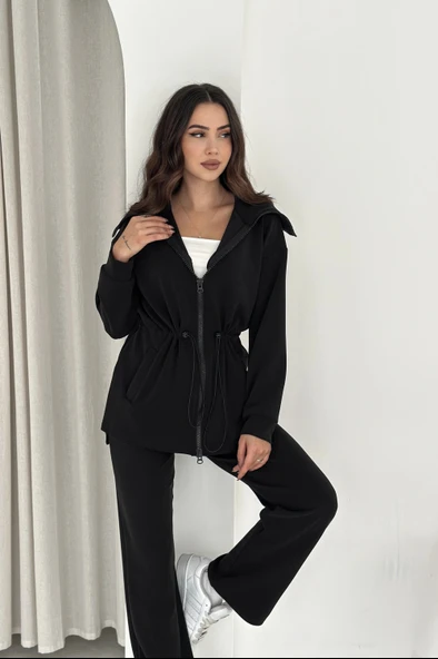 Şal Yaka Çift Fermuarlı Stoperli Modal Takım - Resim 10