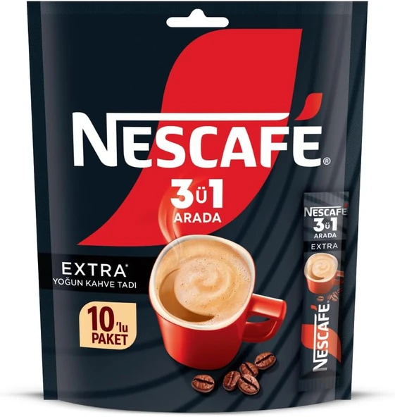 Nescafe 3ü1 Arada Extra Yoğun Kahve Tadı Granül Kahve 10'lu Paket ürün görseli 1
