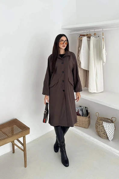 Kadın Astarlı Uzun Trençkot ürün görseli 1