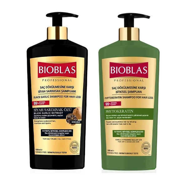 Bioblas Phytokeratin Onarıcı ve Siyah Sarmsak 1000 ml Şampuan 2 li Karma Paket ürün görseli 1