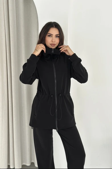 Şal Yaka Çift Fermuarlı Stoperli Modal Takım - Resim 3