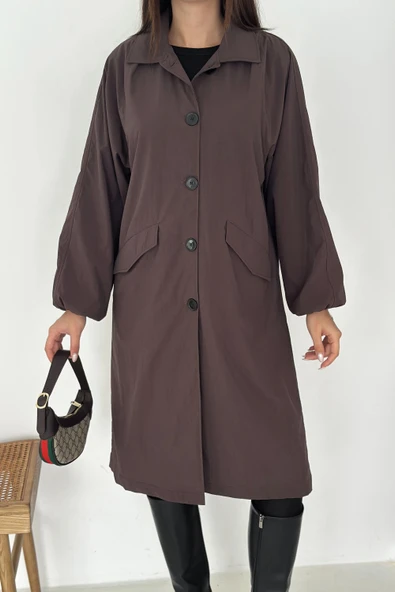 Kadın Astarlı Uzun Trençkot - Resim 7