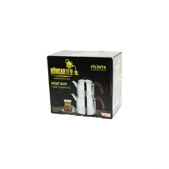 FİLİNTA MİNİ BOY ÇELİK ÇAYDANLIK SETİ ÇİFT KAPAKLI RENKLİ BAKALİT KULP ÜST DEMLİK: 1LT - ALT SULUK: 1.5LT KENDİNDEN SÜZG ürün görseli