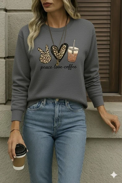 Kadın Uzun Kollu Bisiklet Yaka Kalp Desenli Viskon Iki Iplik Bluz ürün görseli 1