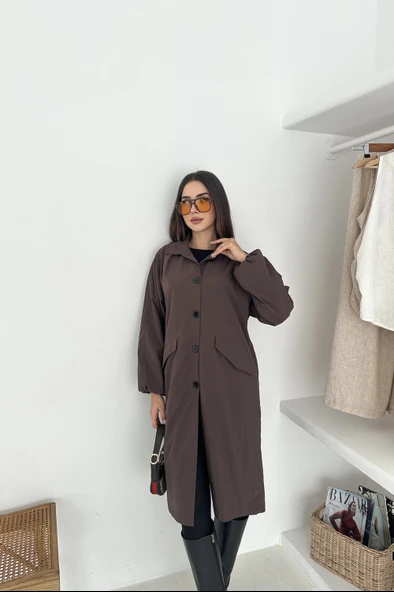 Kadın Astarlı Uzun Trençkot - Resim 9