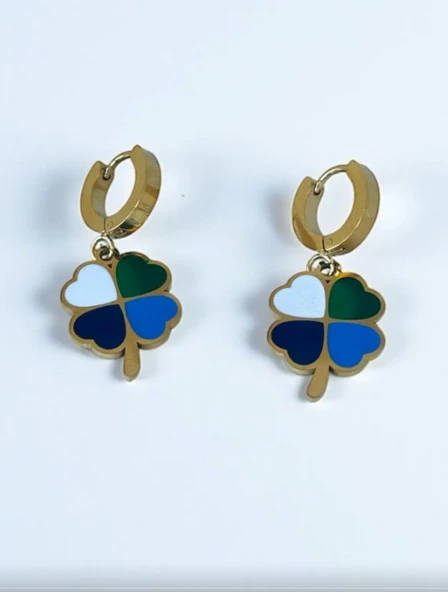 Altın Renk Yonca Figürlü Çelik Küpe (Çift) ürün görseli 1