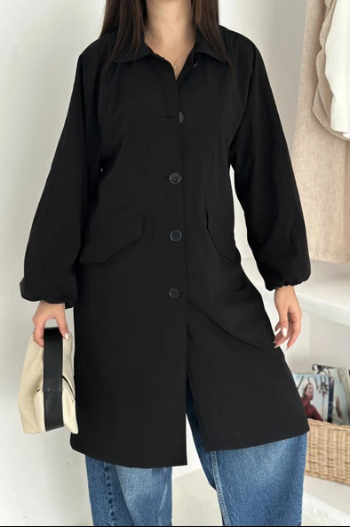 Kadın Astarlı Uzun Trençkot - Resim 4