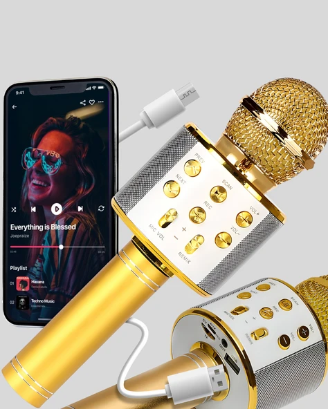 Bluetooth Karaoke Mikrofon Şarjlı Uzun Pil Ömürlü Çok Fonksiyonlu - Resim 4