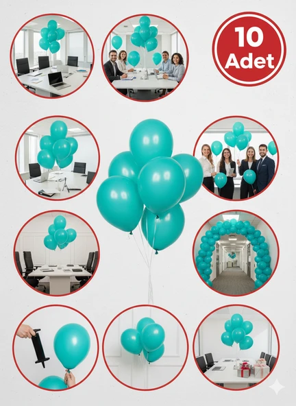 10 Adet Turkuaz Parıltılı Metalik Balonlar ✨ Parti & Kutlama Paketi ürün görseli 1