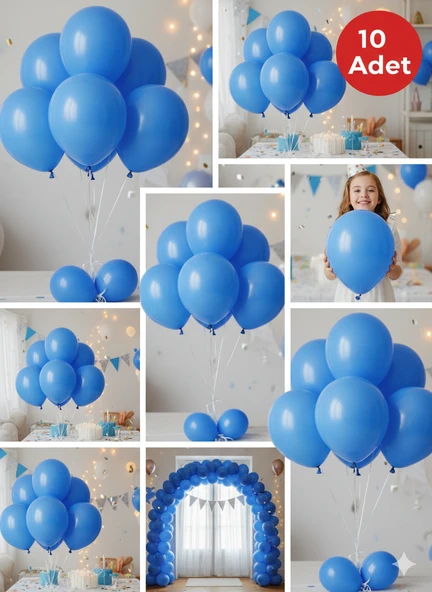 10 Adet Mavi Parıltılı Metalik Balonlar ✨ Parti & Kutlama Paketi ürün görseli 1