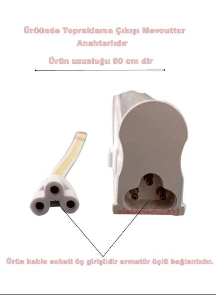 HOROZ Sigma 60cm 7W T5 Led Bant Armatür Anahtarlı 6400K BEYAZ - Resim 2