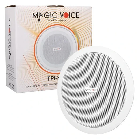 MagicVoice TPI-351 6" (16 CM) Hat Trafolu Alçıpan/Asma Tavan Tipi Hoparlör (6W RMS - MP3 USB Uyumlu) - Beyaz - Resim 4