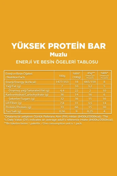 Fellas Yüksek Protein Bar - Muzlu 45g (3 ADET) - Resim 5