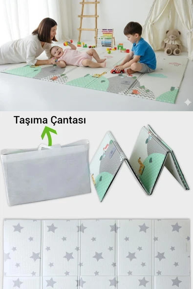 Wellgro Oyun Matı, 200x130x1 cm Çift Taraflı Katlanır Oyun Halısı - Resim 3