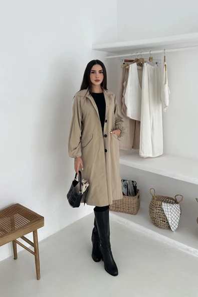 Kadın Astarlı Uzun Trençkot ürün görseli 1
