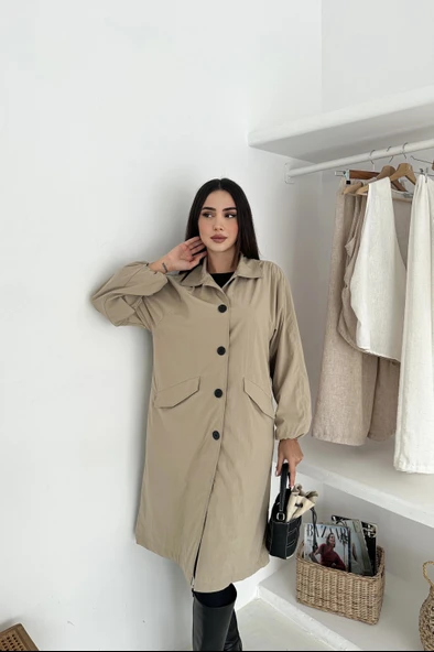 Kadın Astarlı Uzun Trençkot - Resim 8
