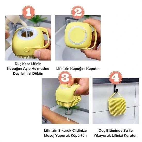 BUFFER® Yumuşak Silikon Malzemeli Esnek Jel Hazneli Masaj Fonksiyonlu Etkili Banyo Duş Kese Lifi - Resim 7