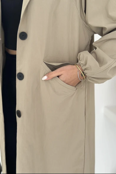 Kadın Astarlı Uzun Trençkot - Resim 4