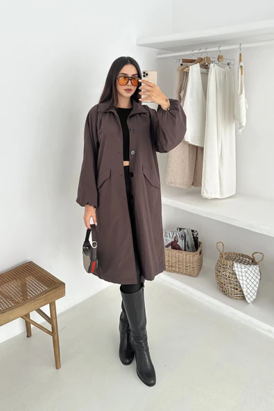 Kadın Astarlı Uzun Trençkot - Resim 5