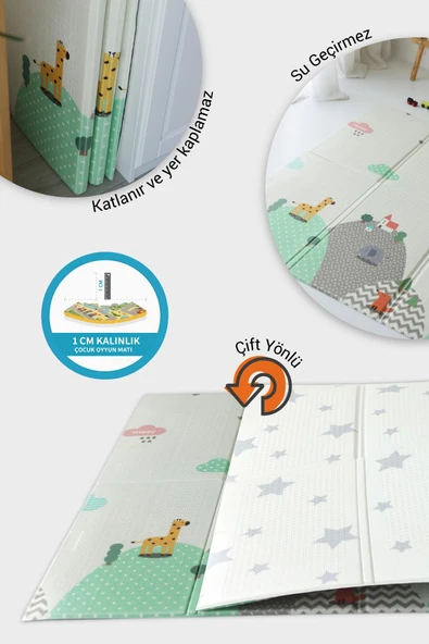 Wellgro Oyun Matı, 200x130x1 cm Çift Taraflı Katlanır Oyun Halısı - Resim 2