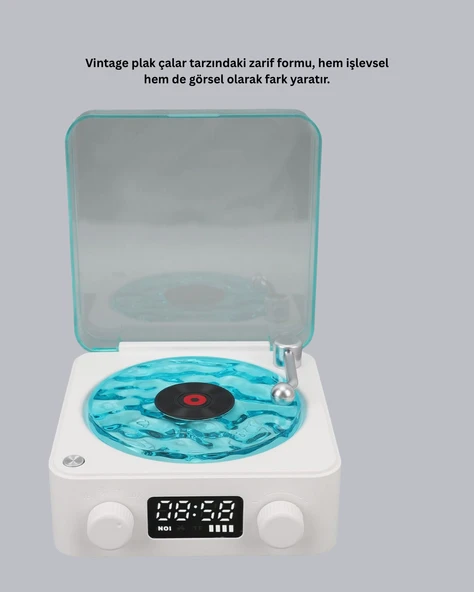 3-ü-1 Gece Işığı Bluetooth Hoparlör Dijital Saat Vintage Plak Çalar Tasarımlı - Resim 5